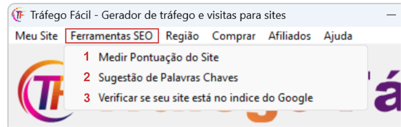 Menu Ferramentas de SEO