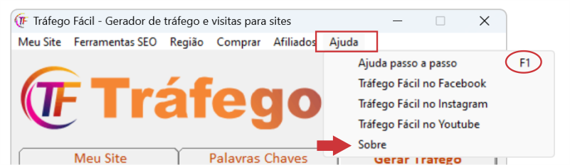 Menu Ajuda do programa